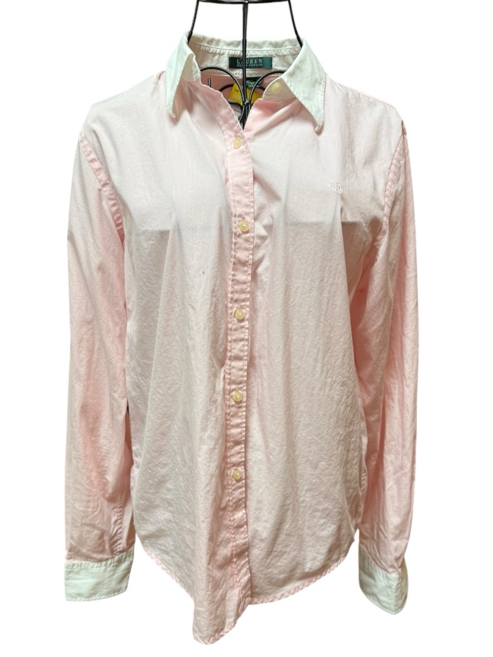 Ralph Lauren 100 Cotton Pink Shirt White Contrast Collar Sleeves Classic Preppy
